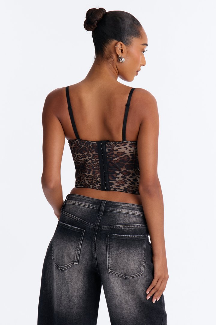 Alexis Leopard Mesh Corset Top - Leopard