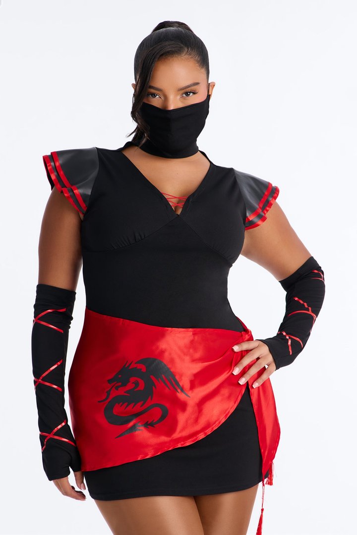 Elusive Ninja Babe 7 Piece Costume Set - Black/Red
