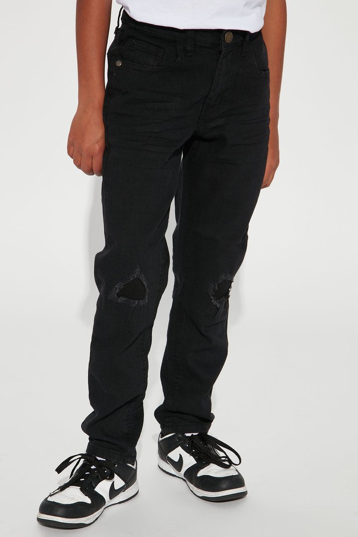 Mini Rip And Repair Knee Slit Stretch Jeans - Black