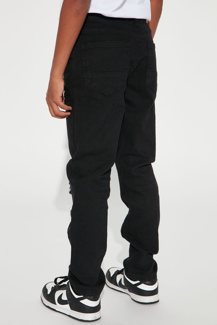 Mini Rip And Repair Knee Slit Stretch Jeans - Black