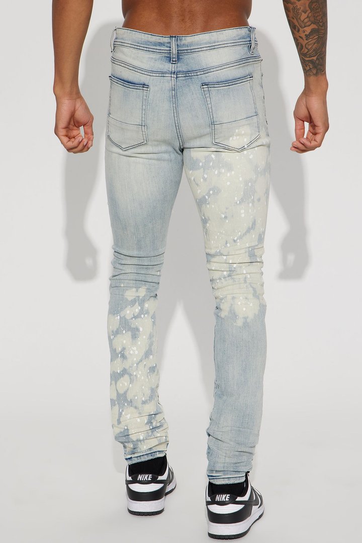 For It Paint Splattered Stacked Skinny Jeans - Light Wash