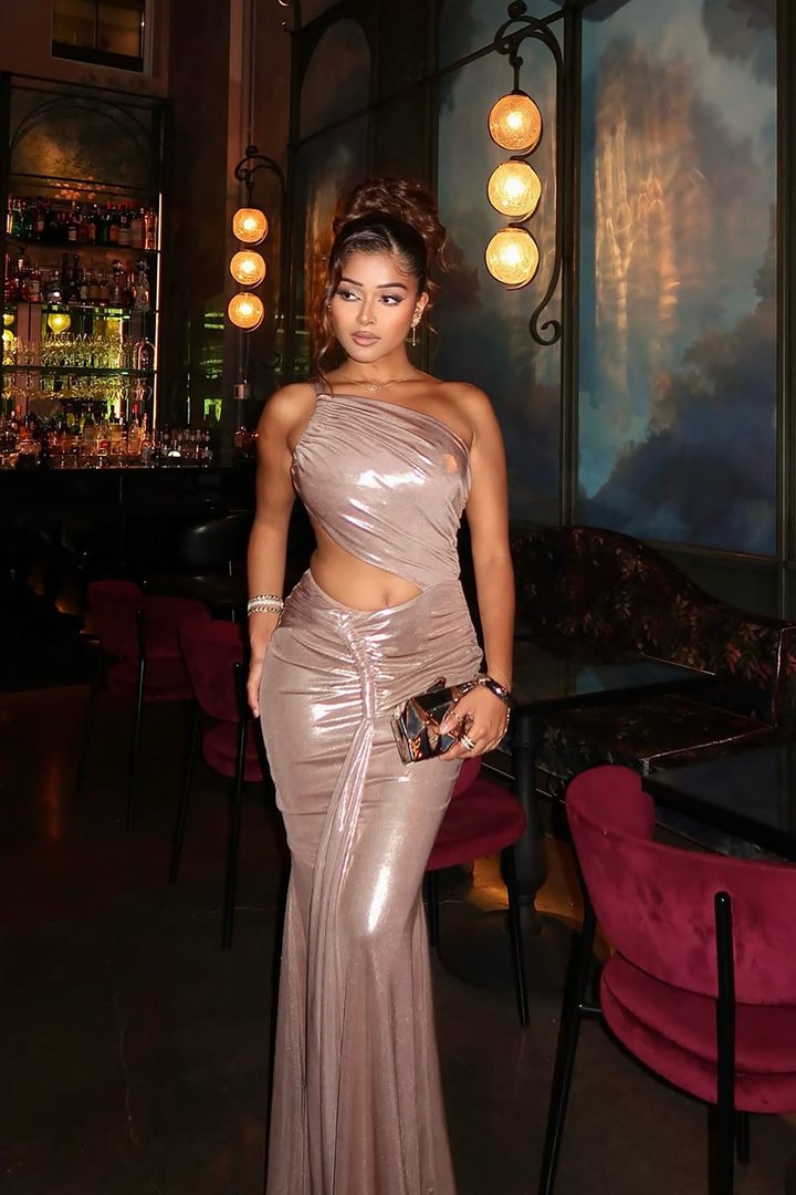 Island Glam Metallic Maxi Dress - Champagne