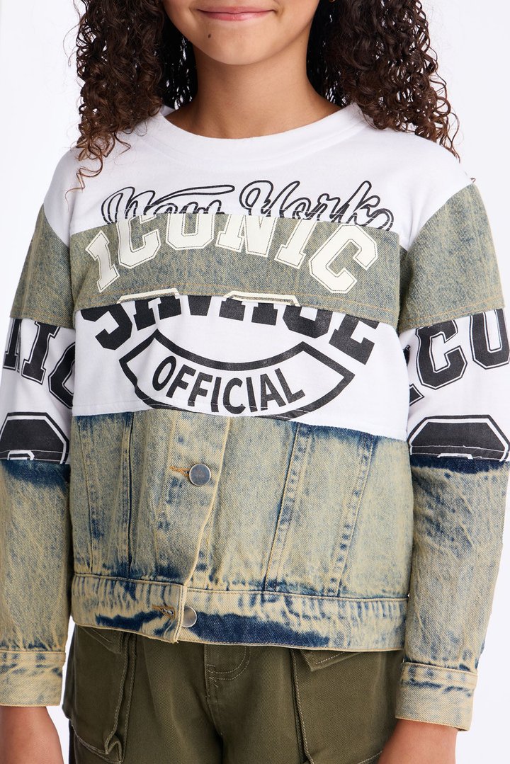 Mini Iconic New York Mixed Media Pullover Sweatshirt - White/combo