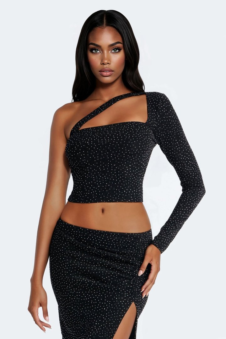 Meet At Midnight Embellished Maxi Skirt Set - Black