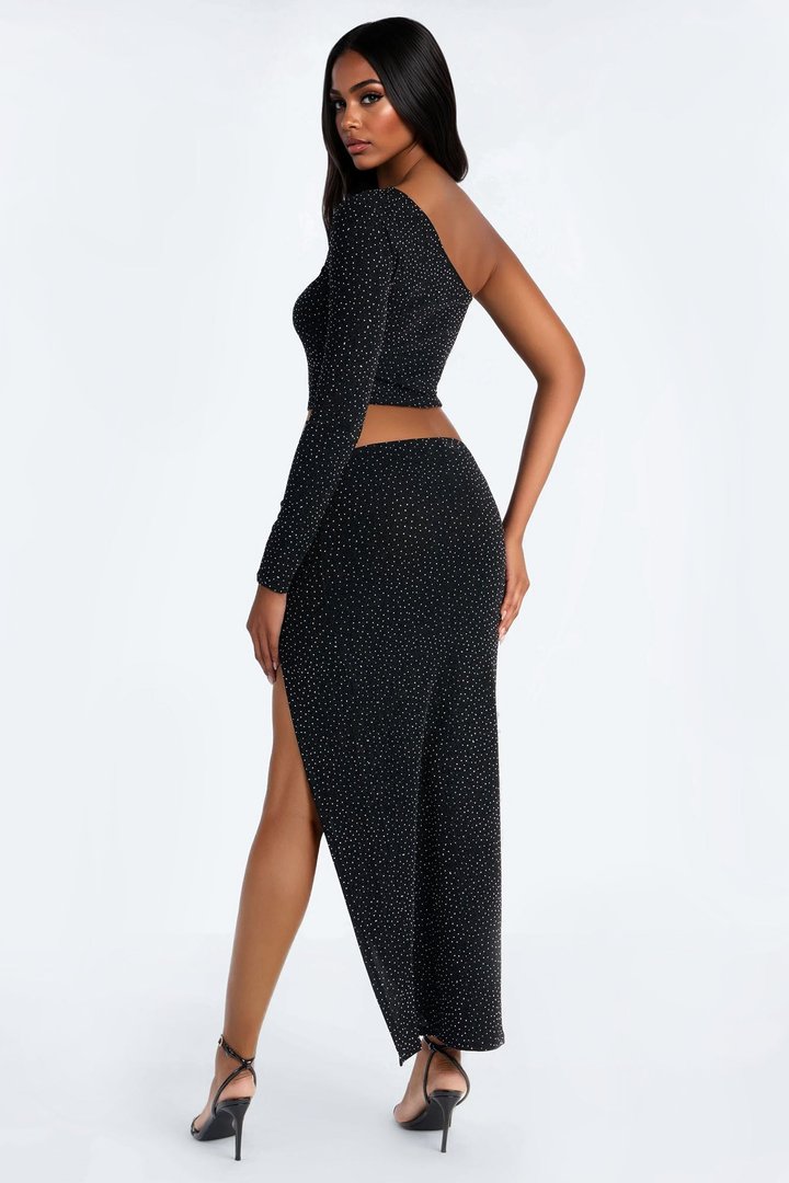 Meet At Midnight Embellished Maxi Skirt Set - Black