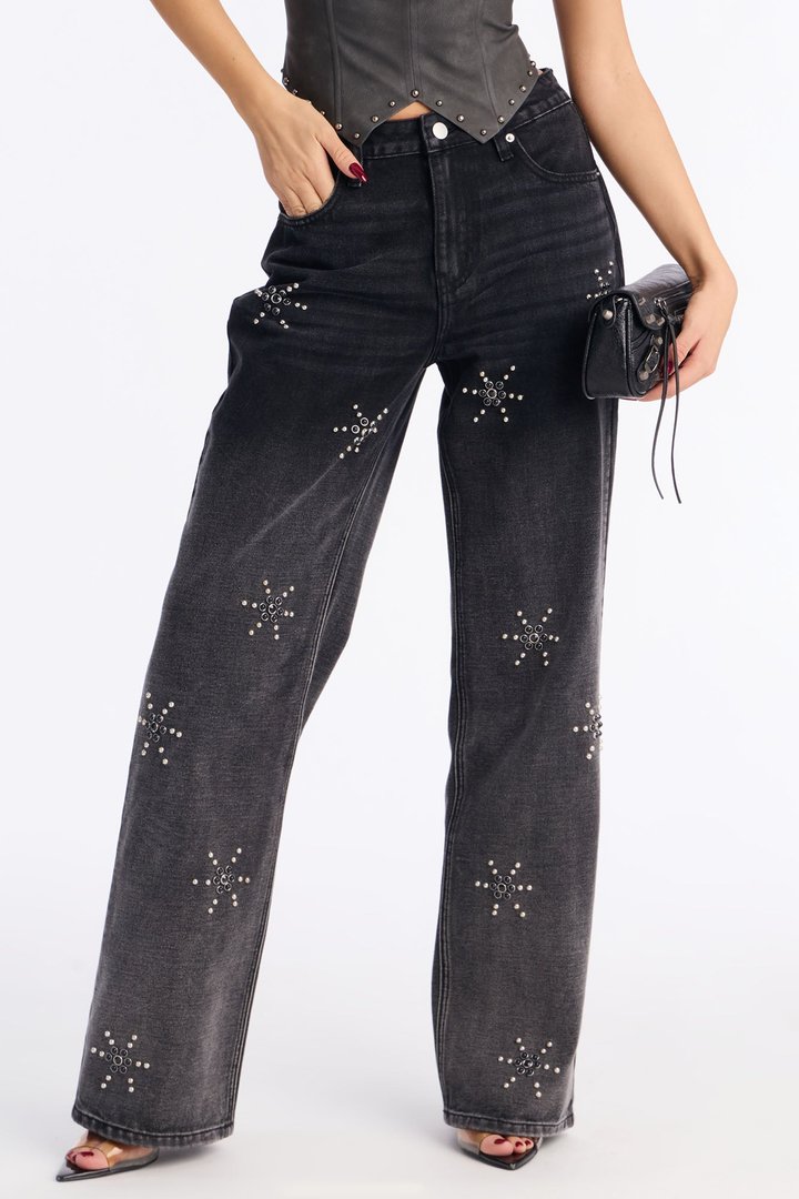 Helios Embellished Jeans - Black Wash