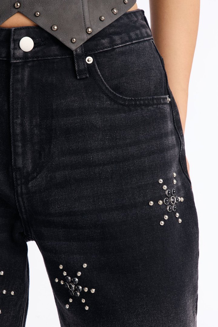 Helios Embellished Jeans - Black Wash