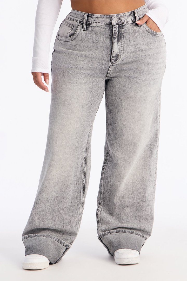 Forgive And Forget Cuffed Wide Leg Jeans - Acid Wash Grey