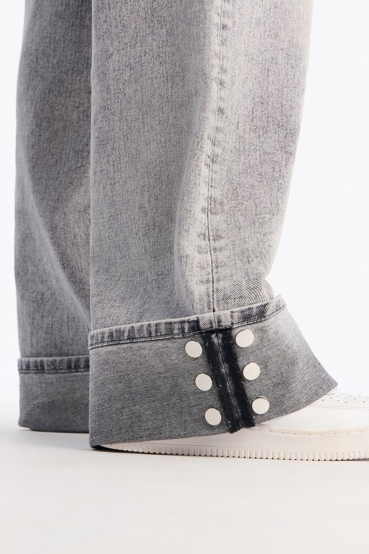 Forgive And Forget Cuffed Wide Leg Jeans - Acid Wash Grey