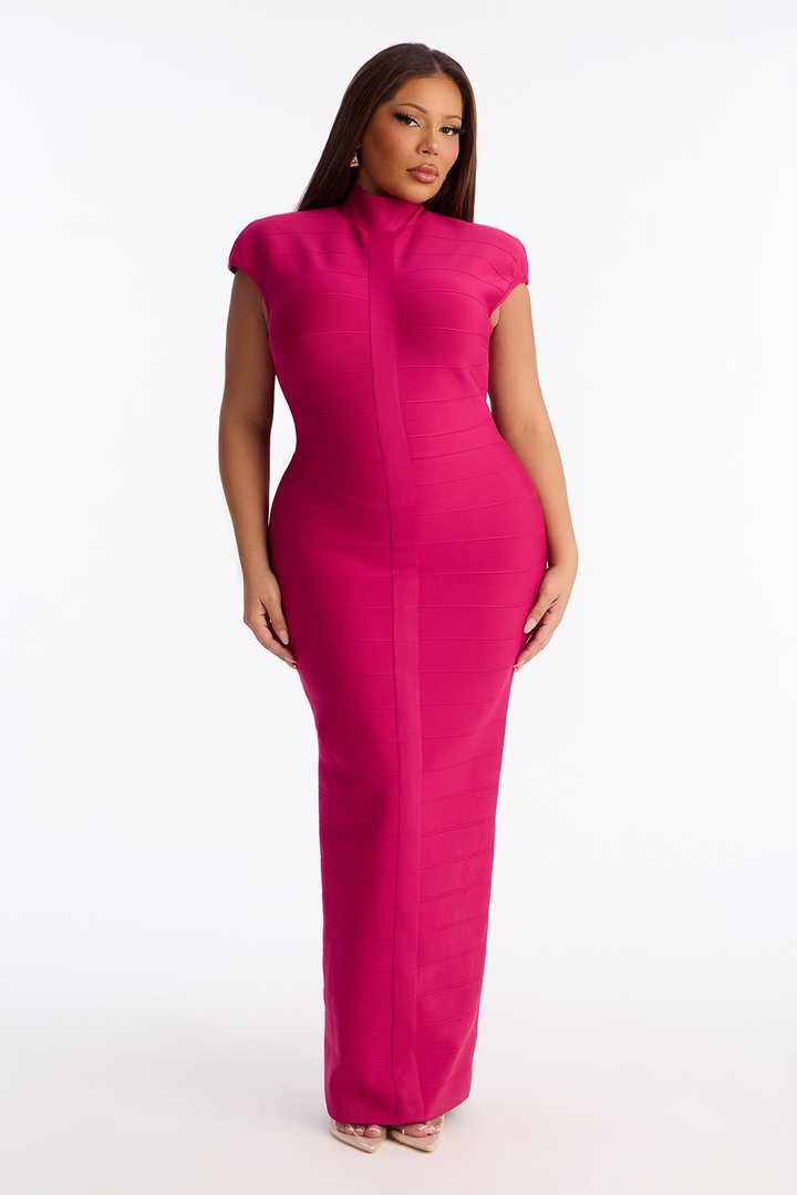 Moxie Cap Sleeve Bandage Maxi Dress - Magenta