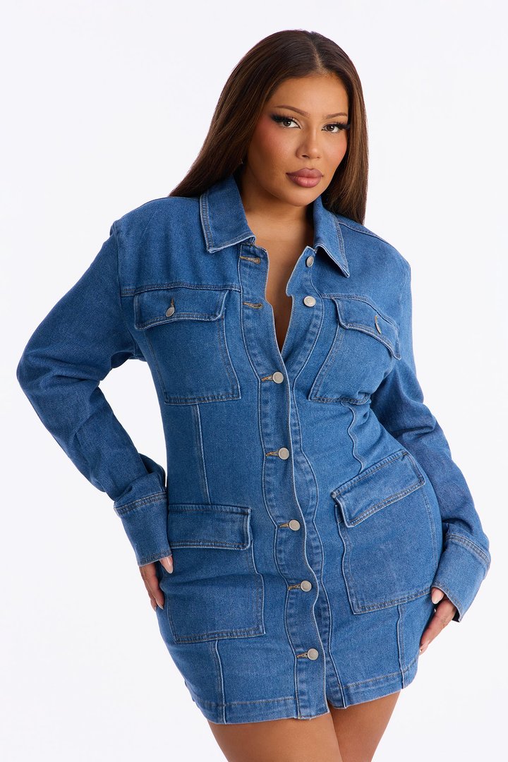 Myla Button Up Denim Mini Dress - Denim