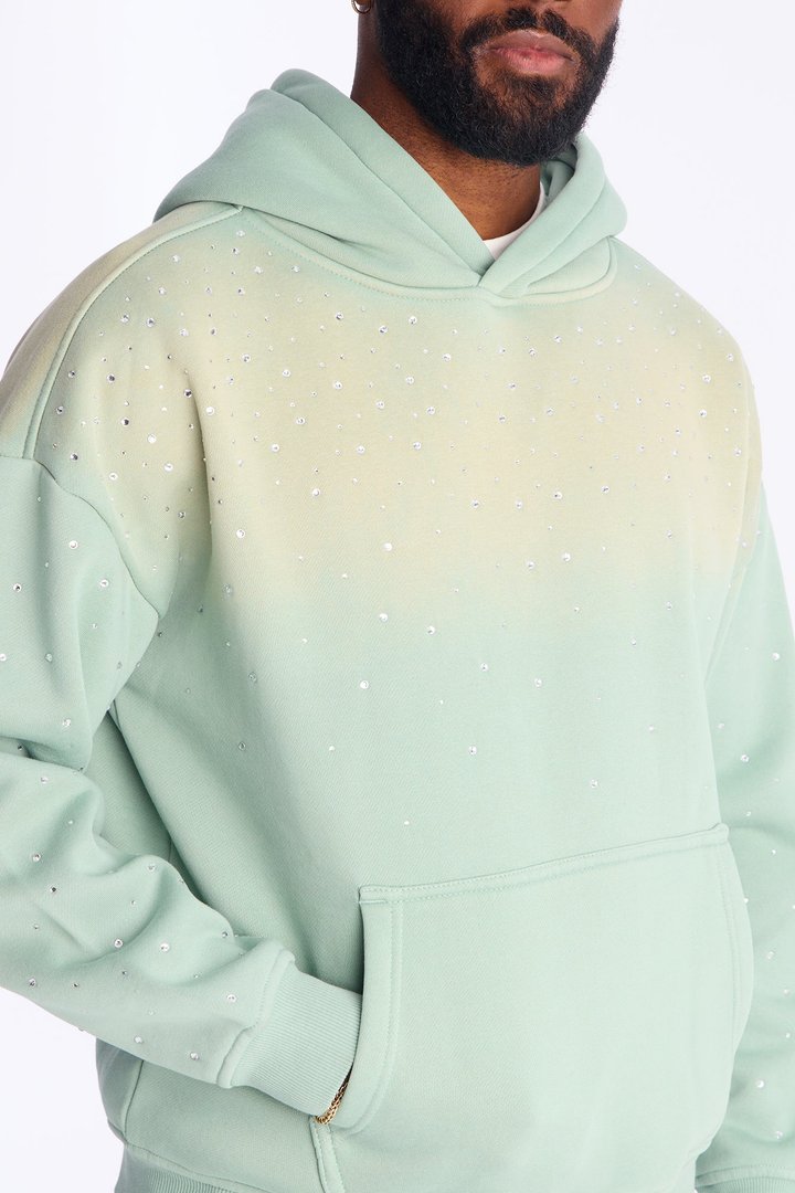 Run Them Rhinestones Oversized Hoodie - Sage