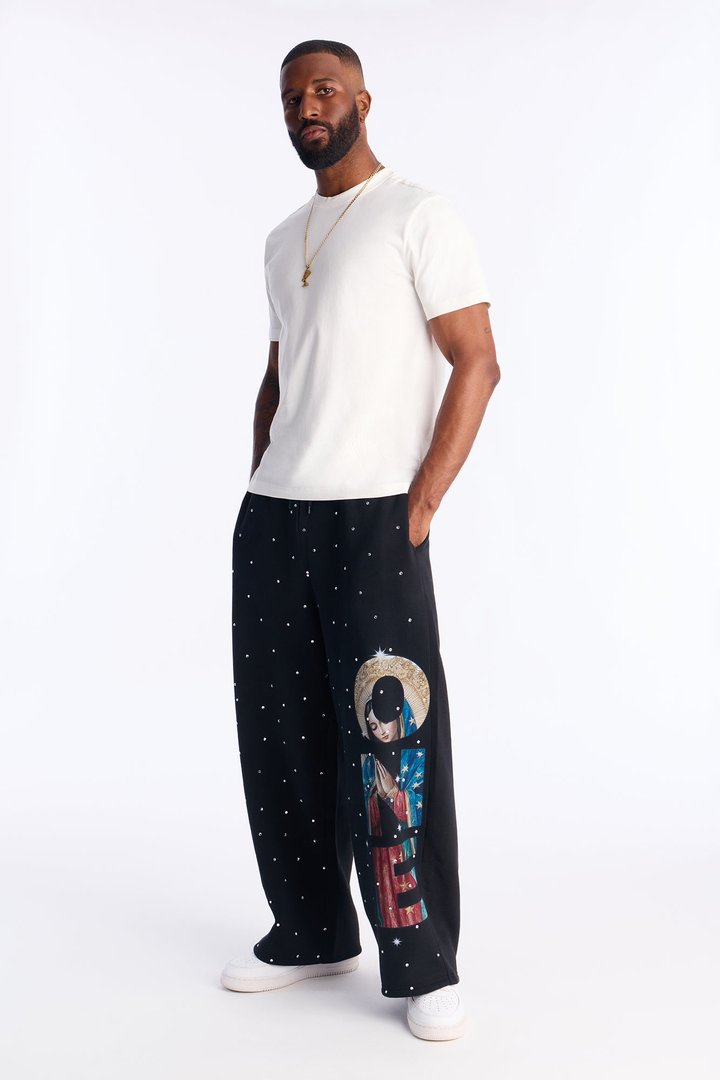 Praying Hands Wide Leg Sweatpants - Black