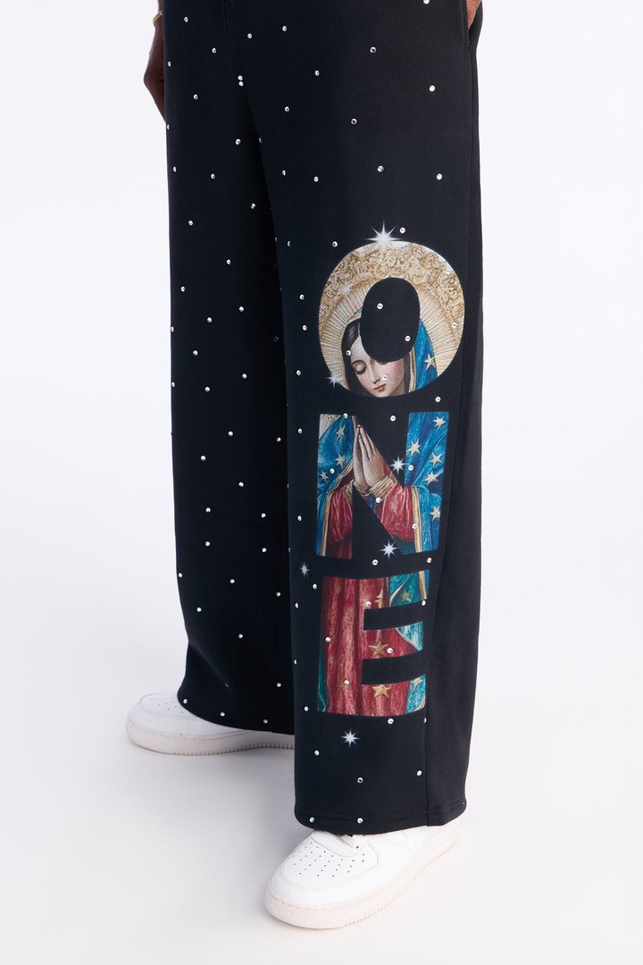 Praying Hands Wide Leg Sweatpants - Black