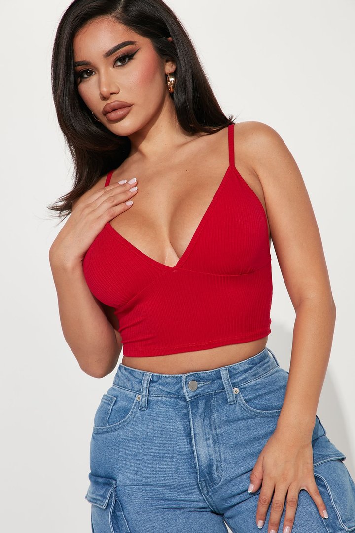 Ellie V Neck Cami Top - Red