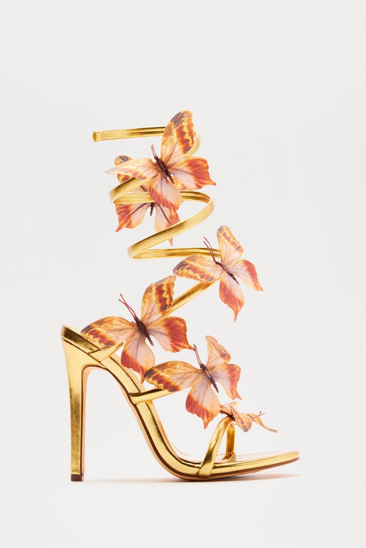 Butterfly Garden Wrap Up Heels - Gold