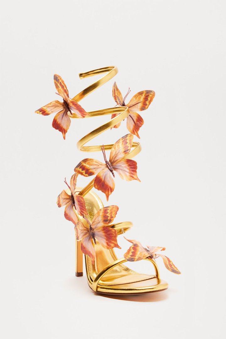 Butterfly Garden Wrap Up Heels - Gold