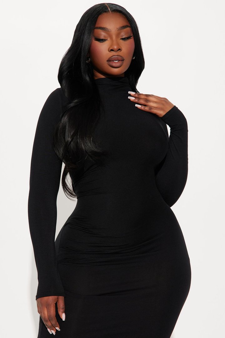 Lana Long Sleeve Midi Dress - Black