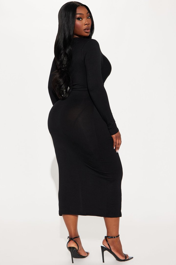 Lana Long Sleeve Midi Dress - Black