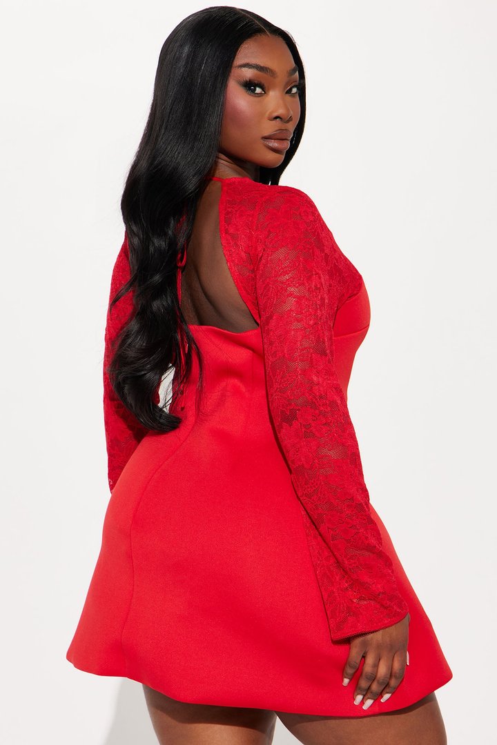 Delia Lace Long Sleeve Mini Dress - Red