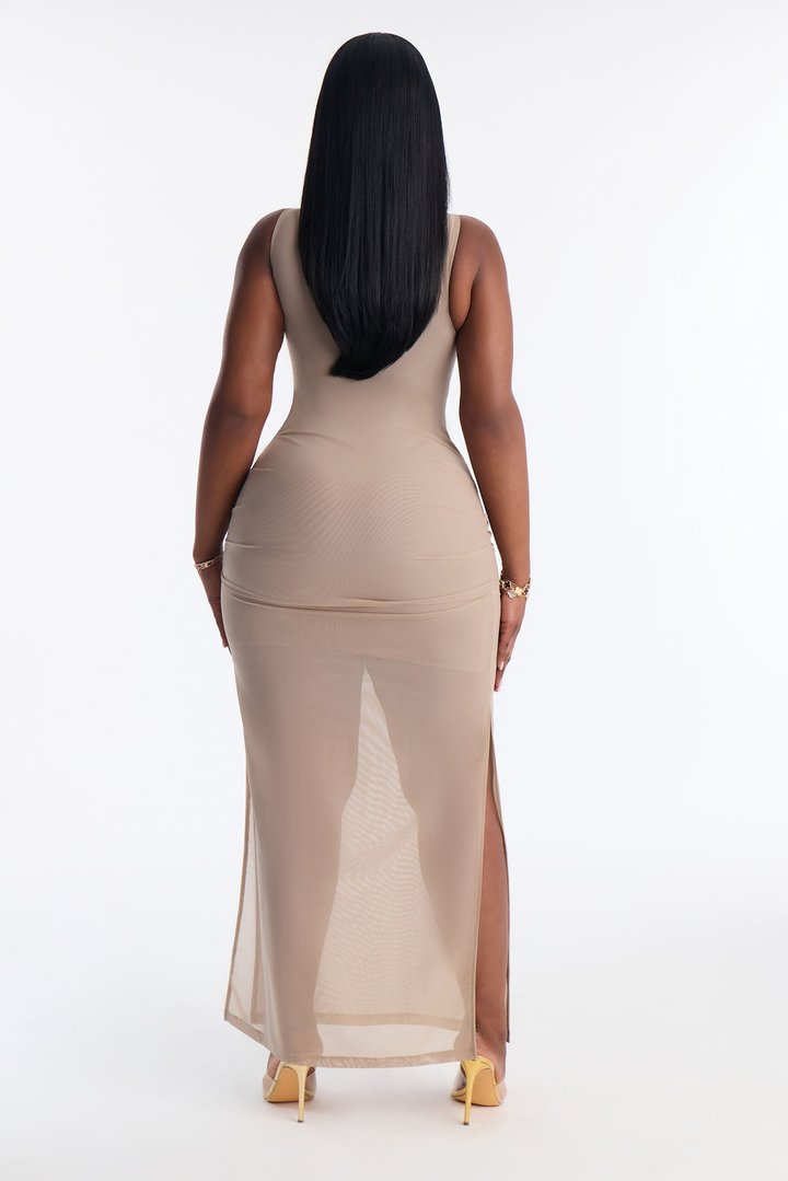 Power Mesh Ruched Maxi Skirt - Olive