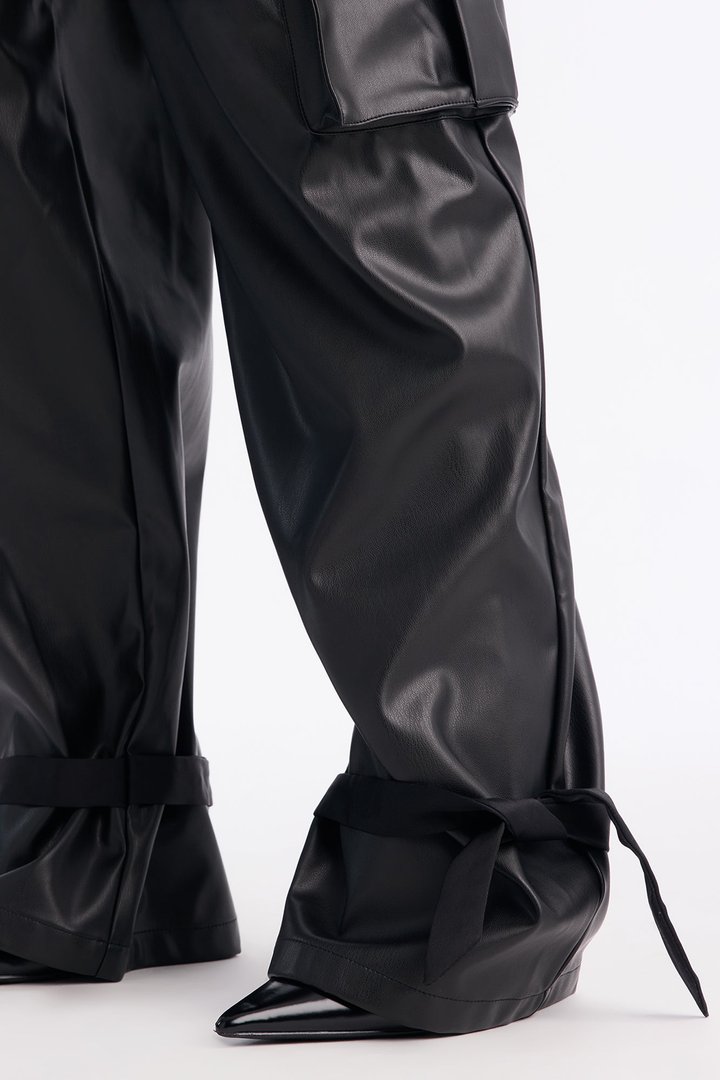 Bossed Up Faux Leather Cargo Pant Set - Black