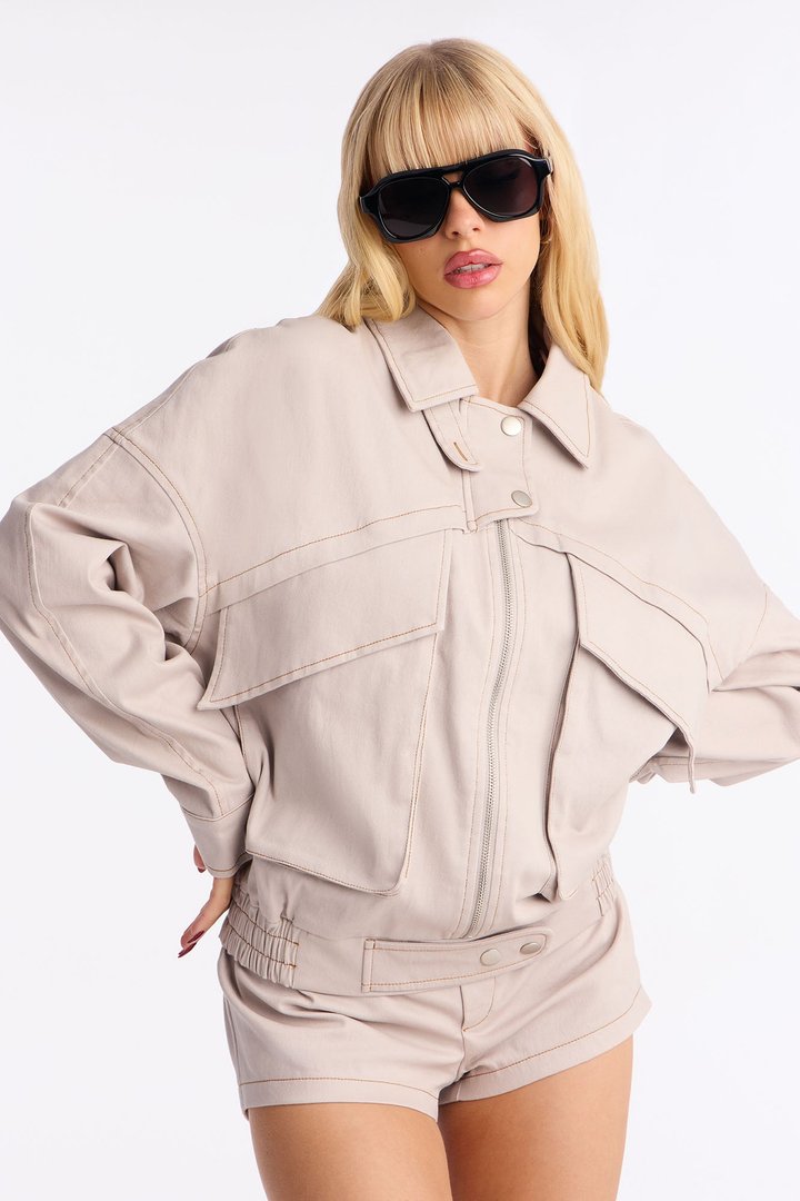 Maxwell Twill Jacket Micro Short Romper - Stone