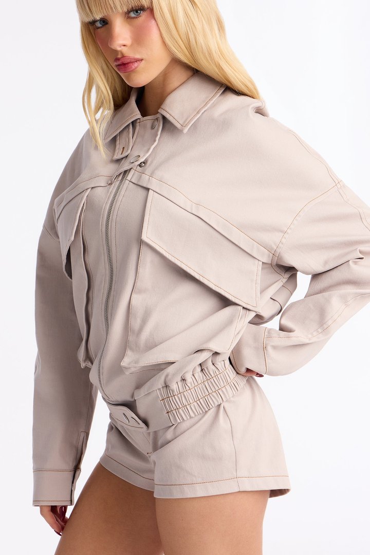 Maxwell Twill Jacket Micro Short Romper - Stone
