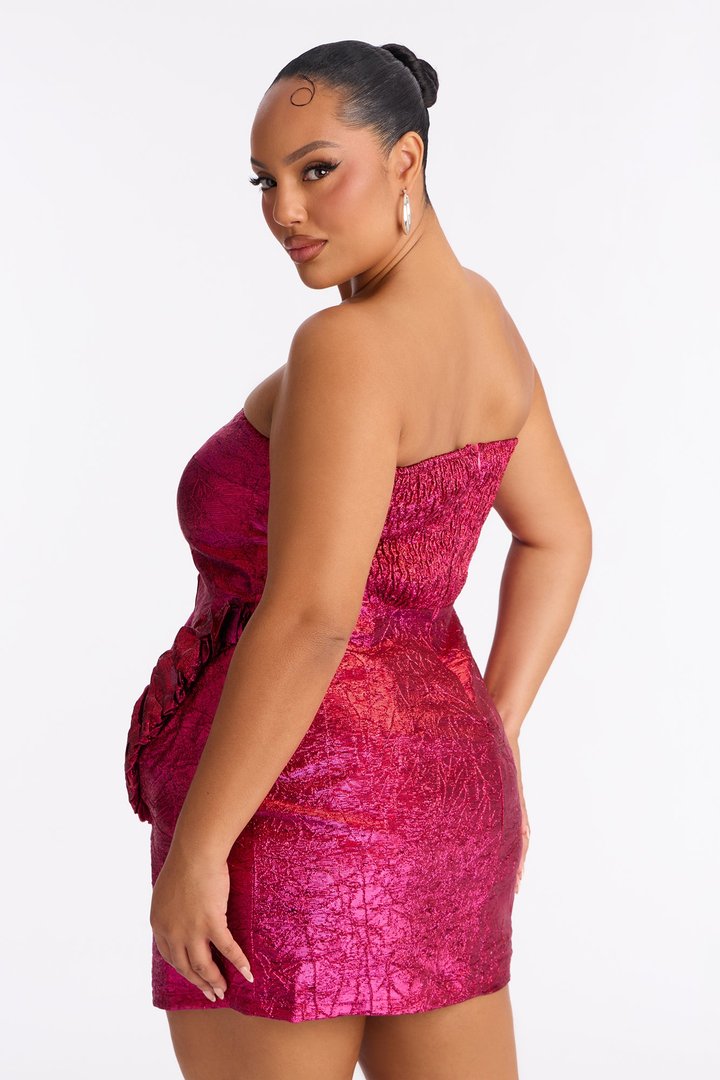 In The Spirit Strapless Metallic Mini Dress - Pink/combo