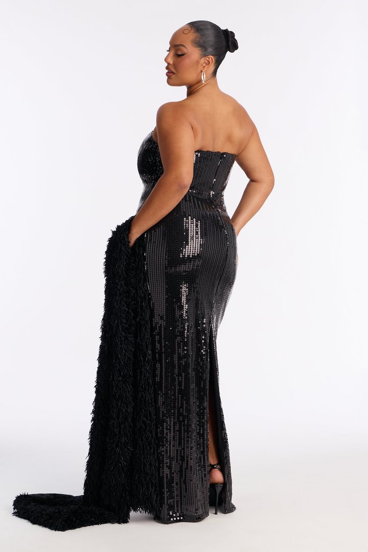 Crystal Crush 2 Piece Sequin Gown Set - Black
