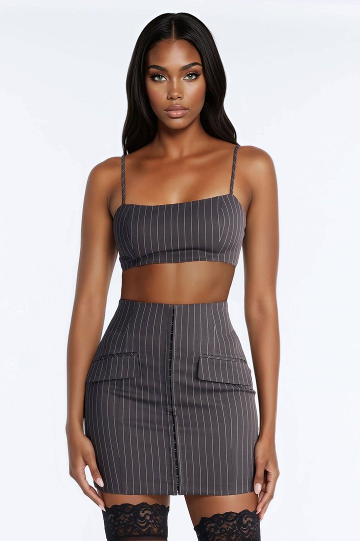 Office Siren Pinstripe Bra Top - Charcoal
