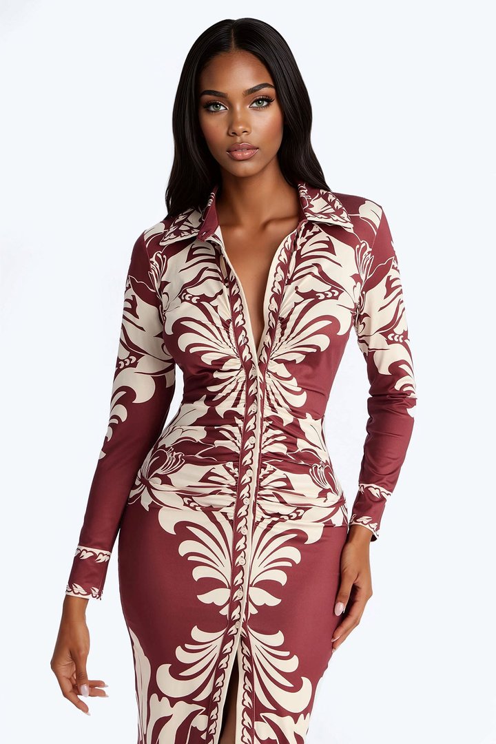 Andi Button Up Midi Dress - Rust/combo