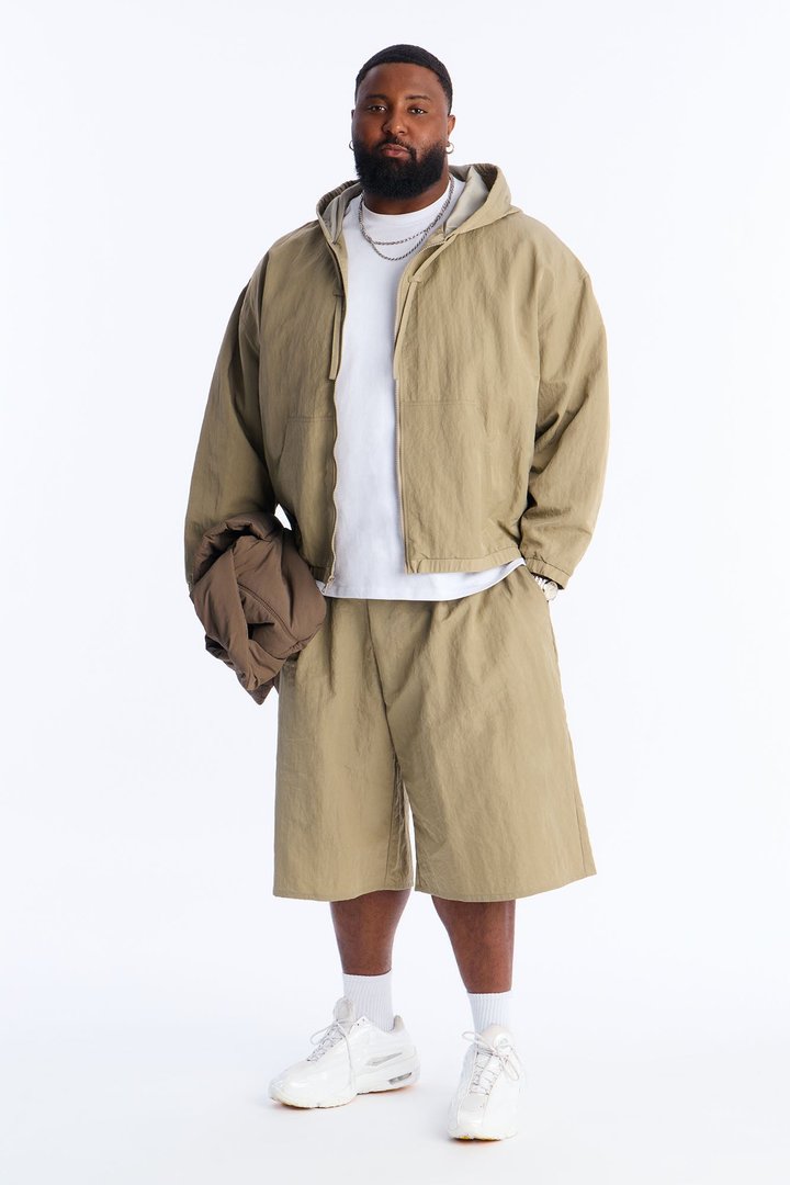Baggy Pleated Tech Short - Khaki