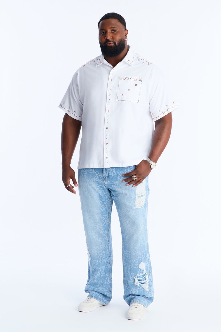 Stacked Slim Flare Slide Thru Distressed Jean - Medium Blue Wash