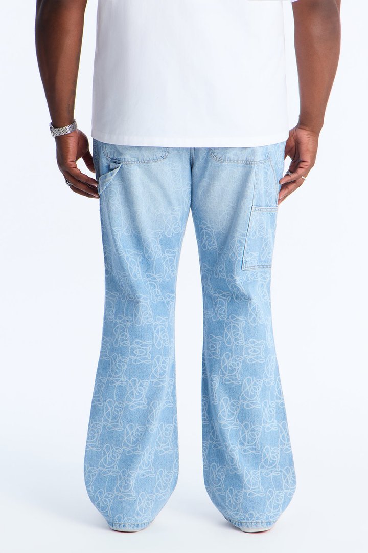 Stacked Slim Flare Slide Thru Distressed Jean - Medium Blue Wash