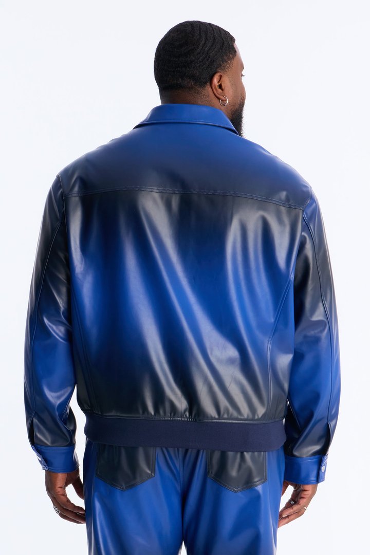 Relaxed Vintage Worn In Ombre Bomber Jacket - Blue