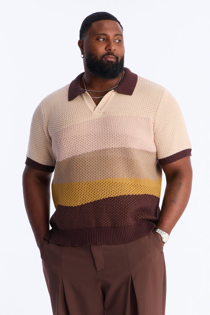 Grove Knitted Johnny Collar Shirt - Brown