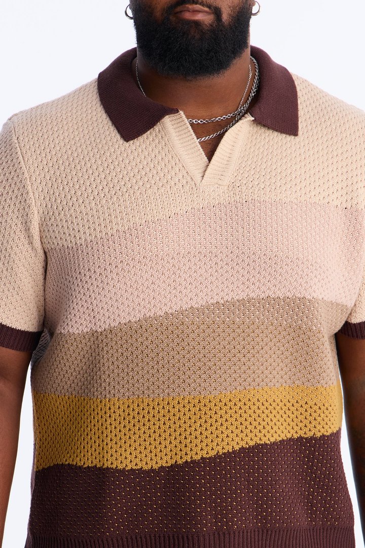 Grove Knitted Johnny Collar Shirt - Brown