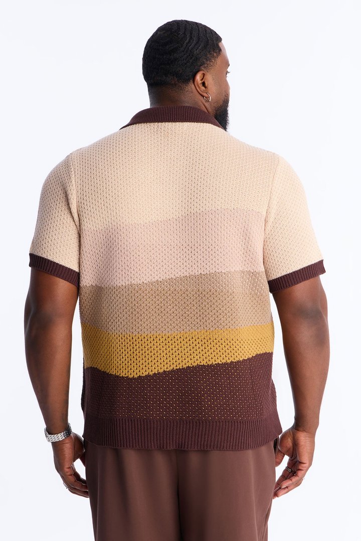 Grove Knitted Johnny Collar Shirt - Brown