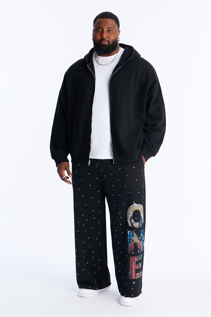 Praying Hands Wide Leg Sweatpants - Black