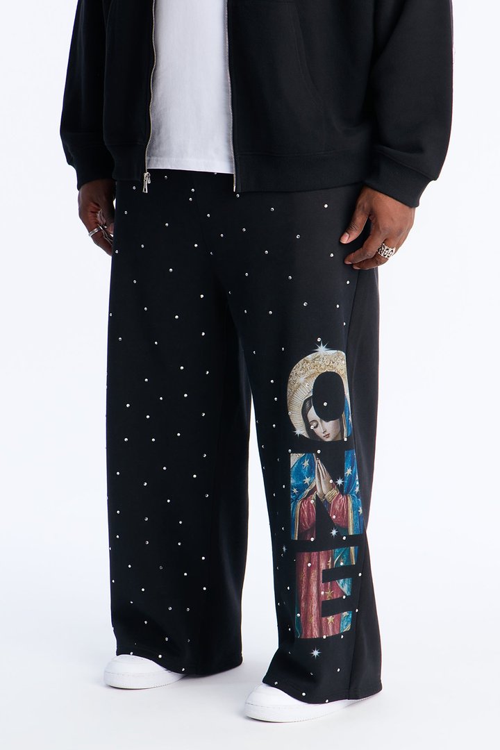 Praying Hands Wide Leg Sweatpants - Black