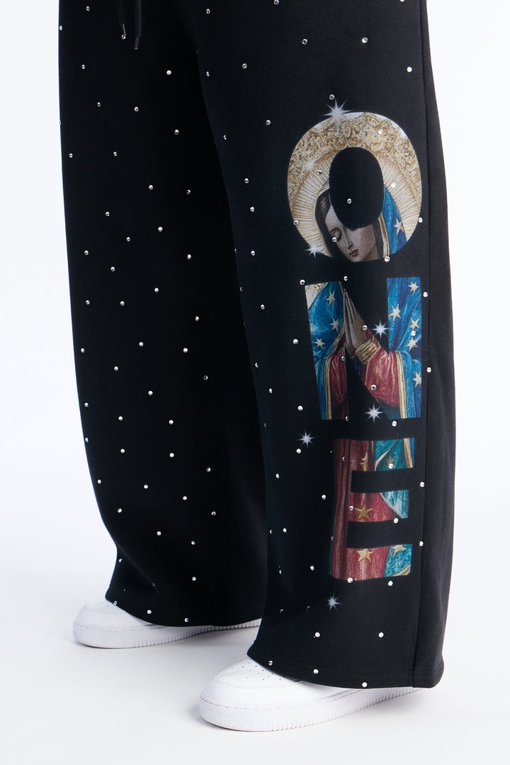 Praying Hands Wide Leg Sweatpants - Black