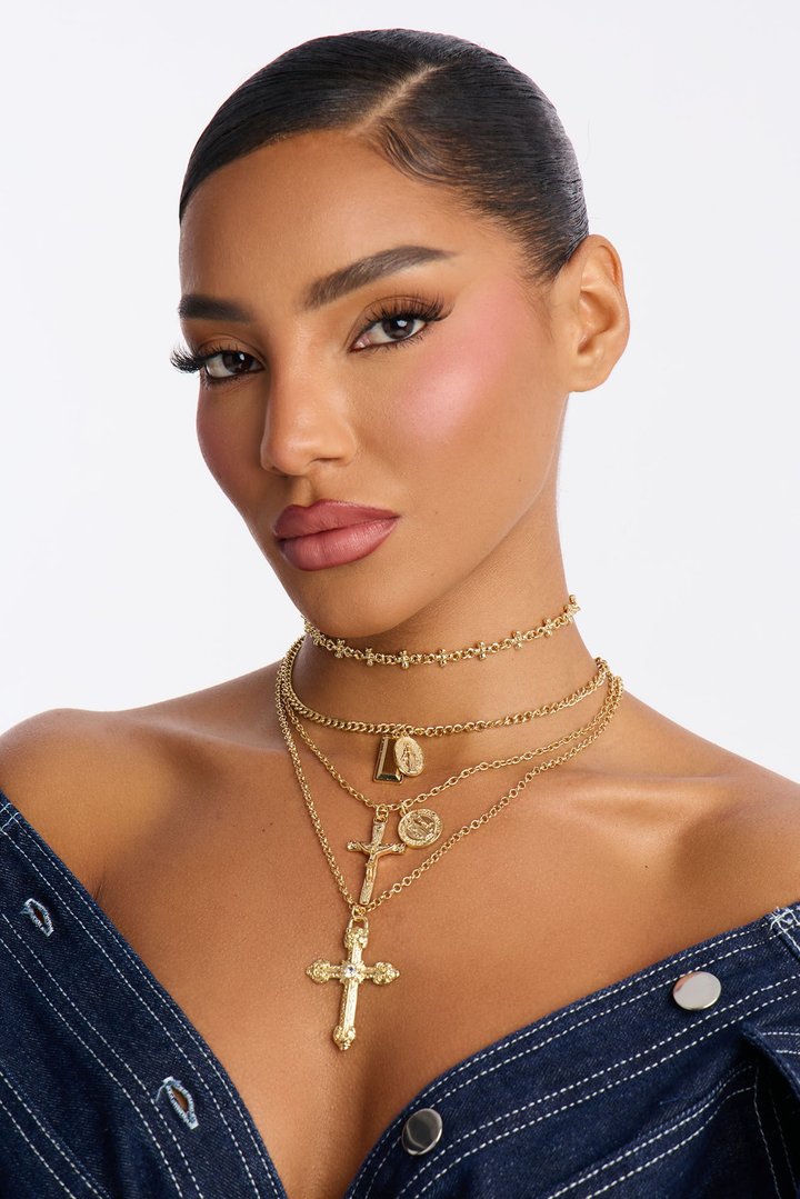 Father Faith Cross Layered Necklace - Gold