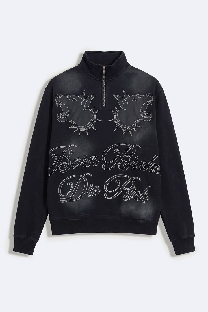 Tayson Die Rich Quarter Zip Sweatshirt - Black Wash