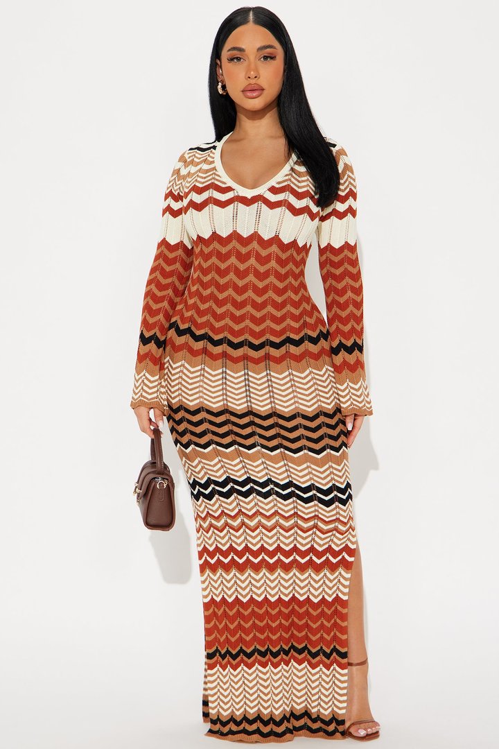 Nina Sweater Maxi Dress - Brown/combo
