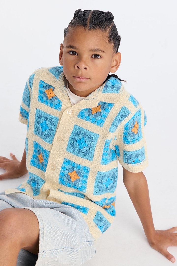 Mini Nolan Textured Shirt - Blue