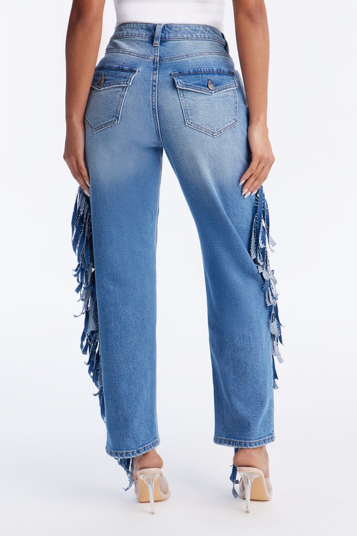 On The Fringe Jeans - Medium Wash