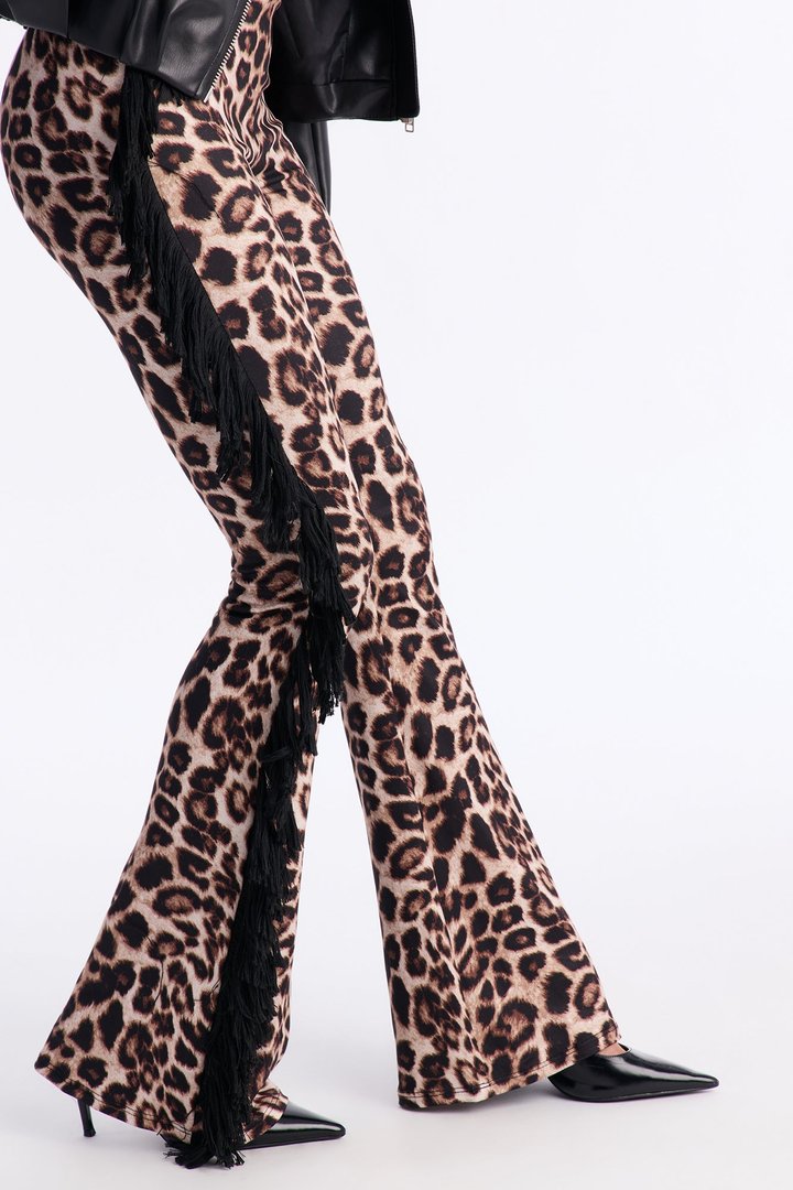 All At Once Leopard Fringe Flare Pant - Leopard
