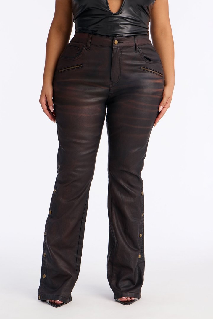 The Backbeat Coated Denim Bootcut Jeans - Black/Brown