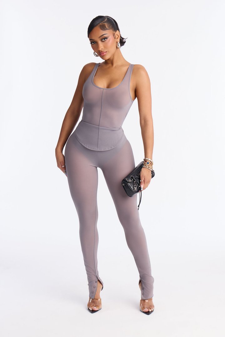 Power Mesh Scoop Neck Tank Top - Dark Grey
